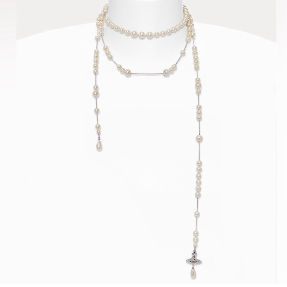 AUTH-Vivienne Westwood Broken pearl necklace Silver - Picture 4 of 8